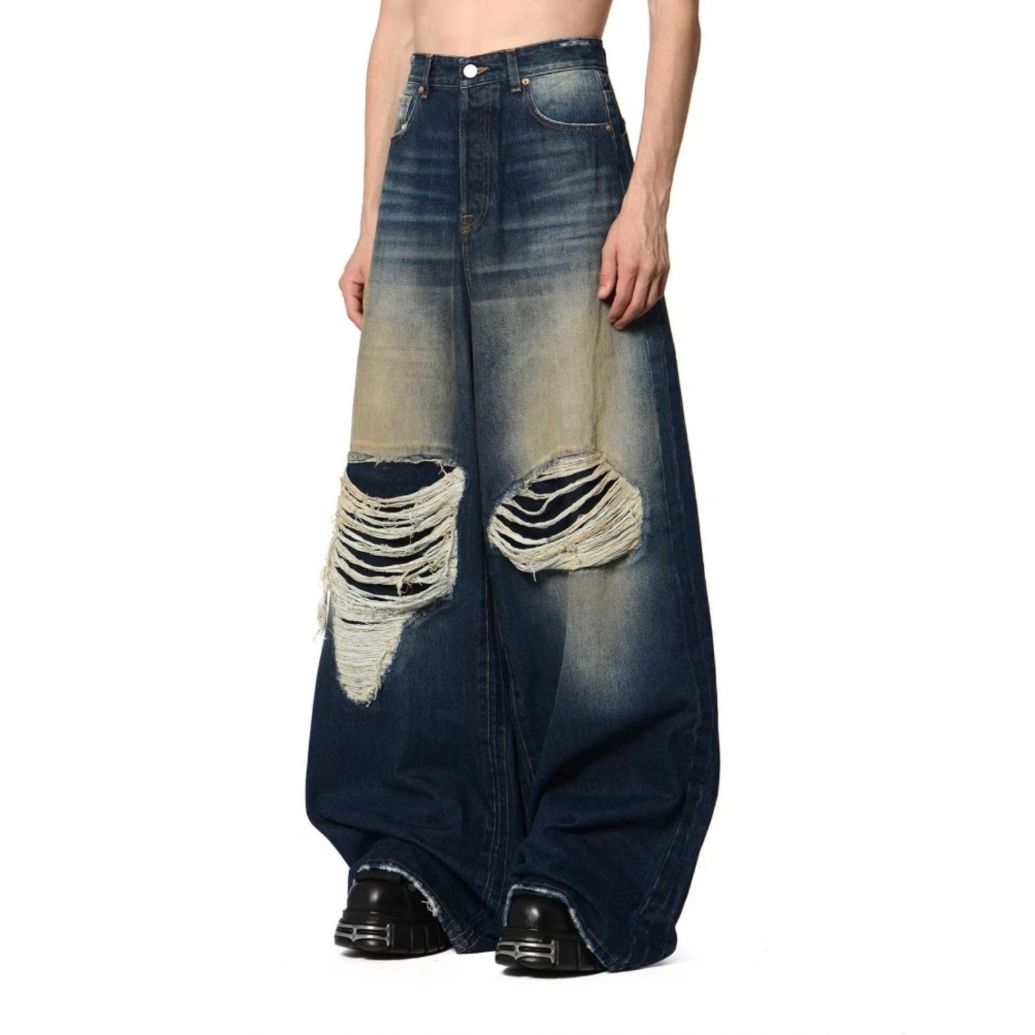Vetements Men's Spring And Summer High-waisted Wide-leg Destruction Jeans Trend Retro Wide-leg Straight Pants Ngvp #1714