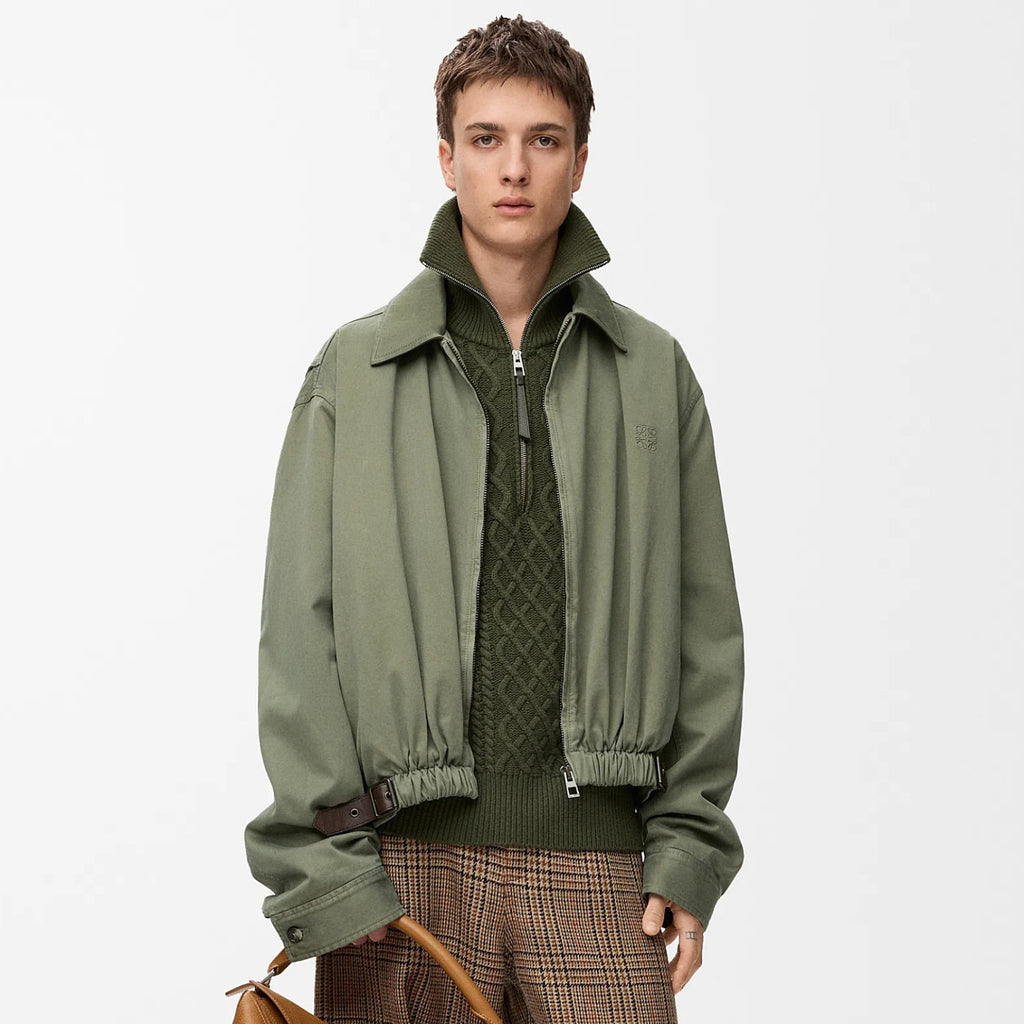 Loewe Men's And Women's Spring/fall Fashion Casual Solid-color Lapel Zipper Cotton Satin Fabric Waist Tapered Jacket  Elastic Waist Straight Leg Pants Suit Set #79174