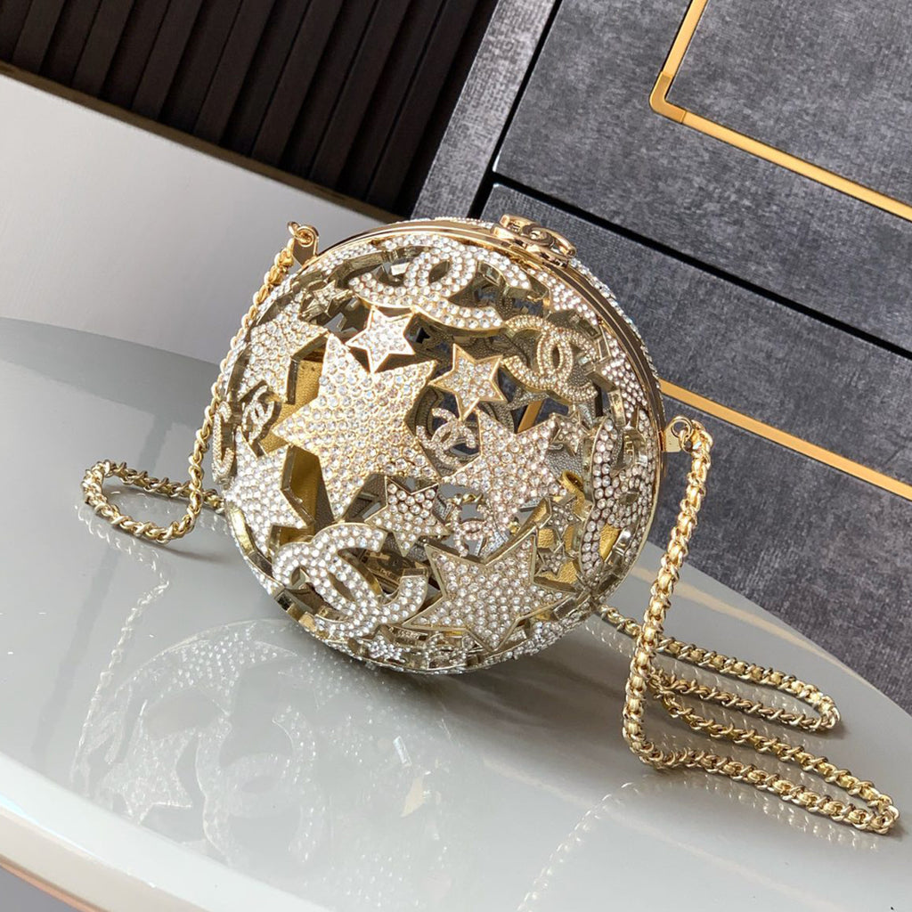 Chanel 2026 Early Spring Resort Collection Spherical Rigid Clutch Bag With Rhinestones And Faux Pearls Multicolor Crossbody Shoulder Tote Bags #82126A