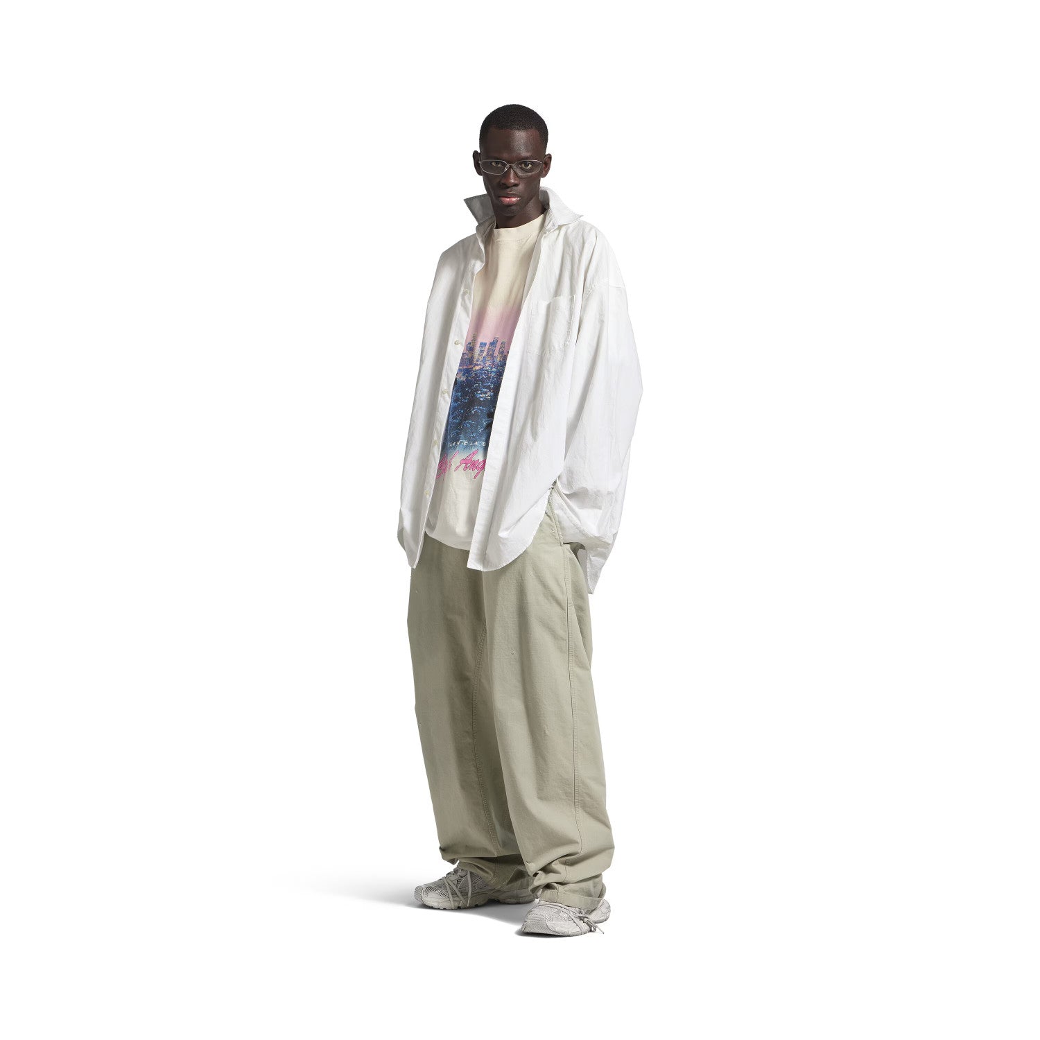 Balenciaga Men's Layered Shirt In White Spring And Fall High Street Trend Non-removable Two-piece Printed Graphic T-shirt Fashion Casual Shirt Ngvp #2422