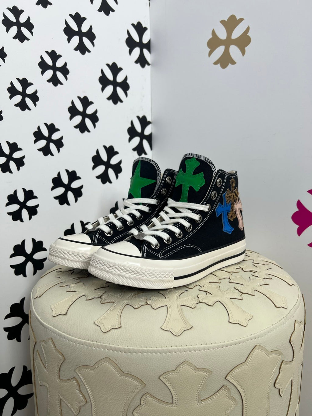 Chrome Hearts x Converse Men's And Women's Spring/fall Fashion Casual Round Toe Lace Up Flat High Top Canvas Sneakers Shoes #79323