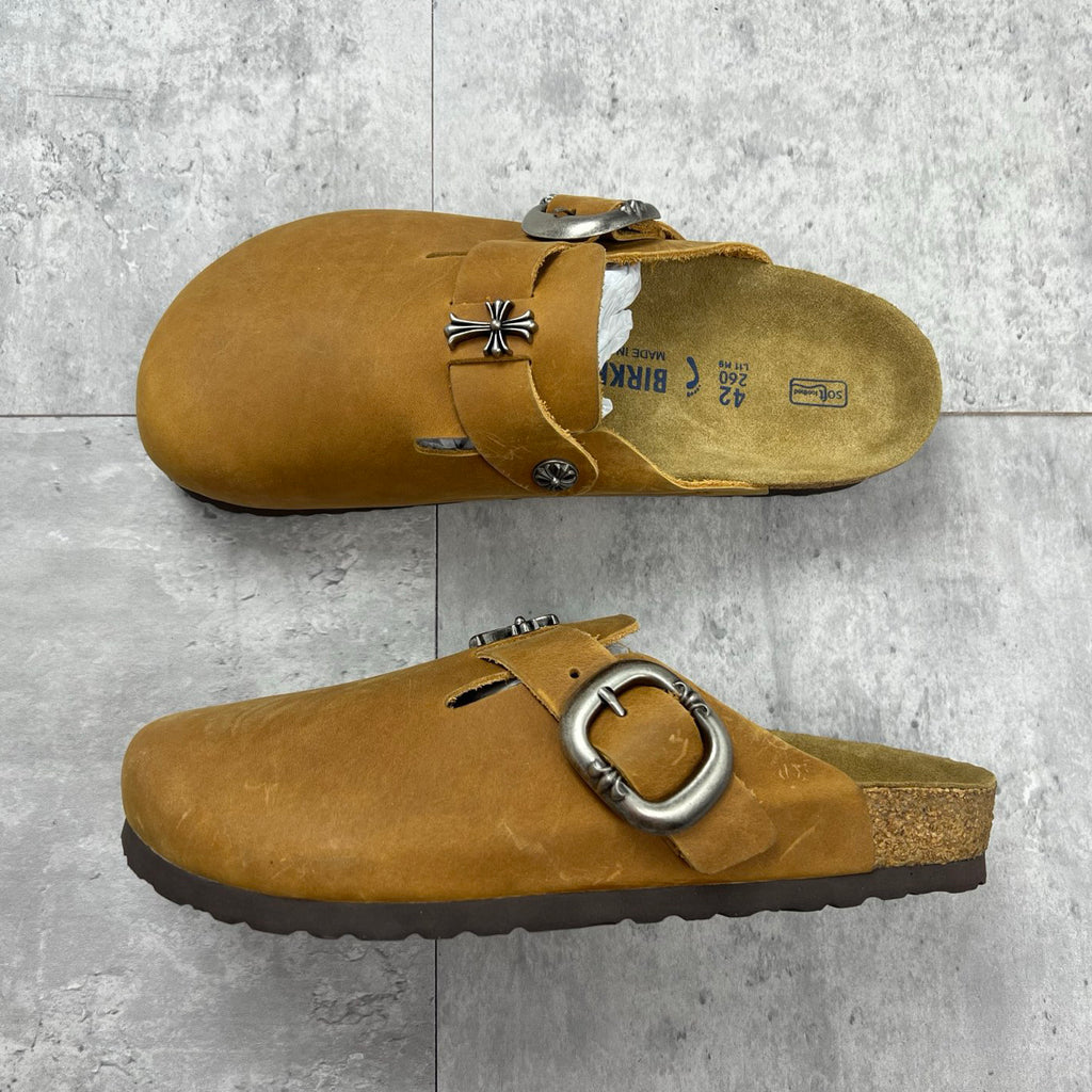 Chrome Hearts x Birkenstock Men's And Women's Spring Summer Round Toe Buckle Slippers Vacation Fashion Trend Cross Logo Sandals Shoes #77682