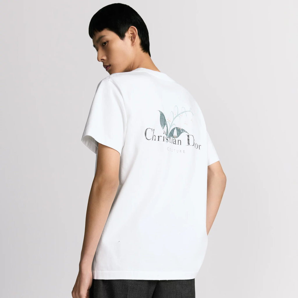 Dior Men's Summer Solid Color Floral Pattern Letter Print Round Neck Cotton Short Sleeve T-Shirt #76737