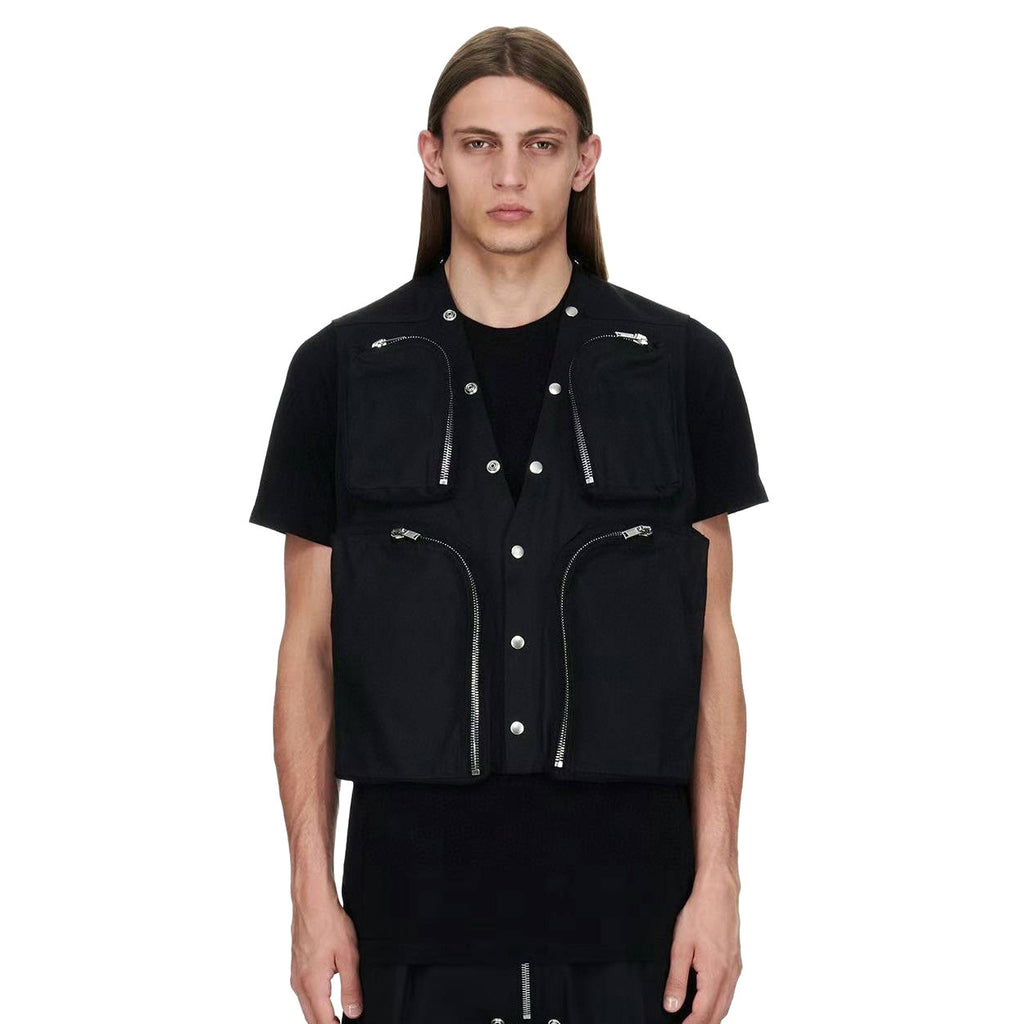 Rick Owens Men's Spring/Autumn Solid Colour V-Neck Backless Workwear Single-Breasted Vest Jacket #76954