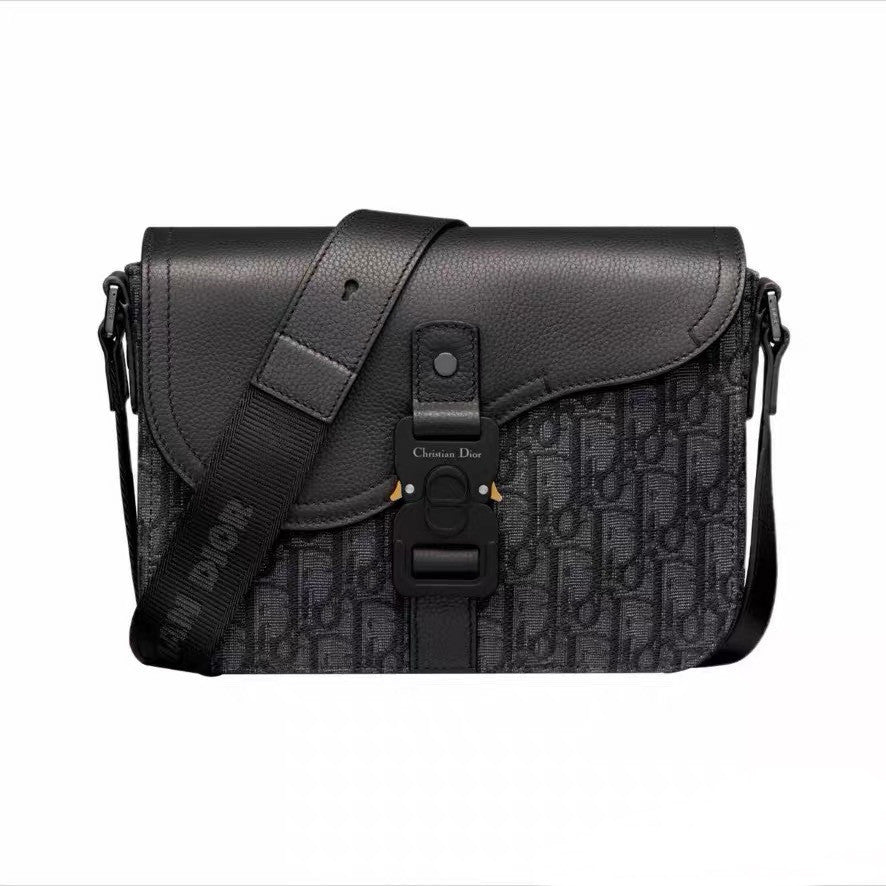 Dior Men's Small Spring/summer Saddle-style Flap Messenger Bag In Black With Oblique Print Fabric And Black Calfskin Chest Pouch Bag Shopping Bag 1ADPO049YKS_H00N #195817