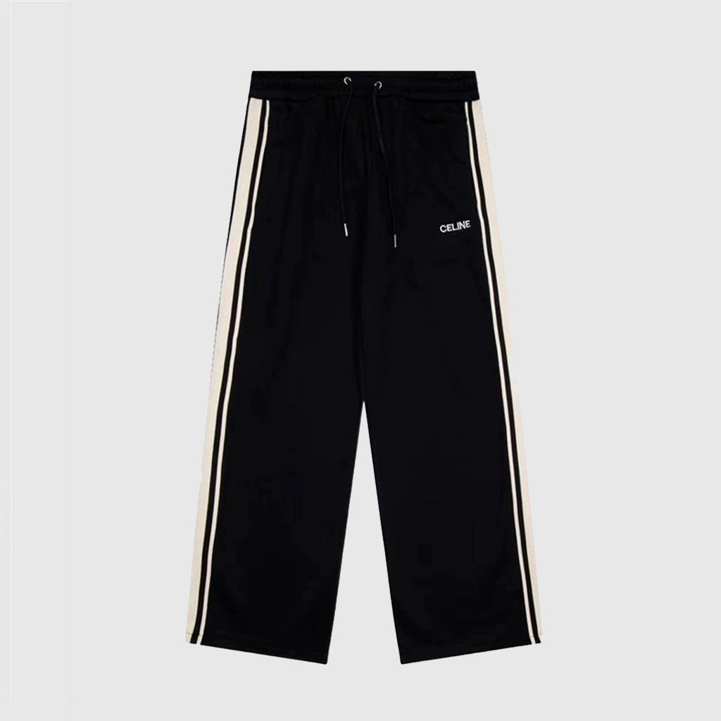 Celine Women's And Men's Spring/summer New Product Logo Sports And Casual Set Striped Letter Black Casual Loose Jacket Long Wide Leg Casual Pants #99577
