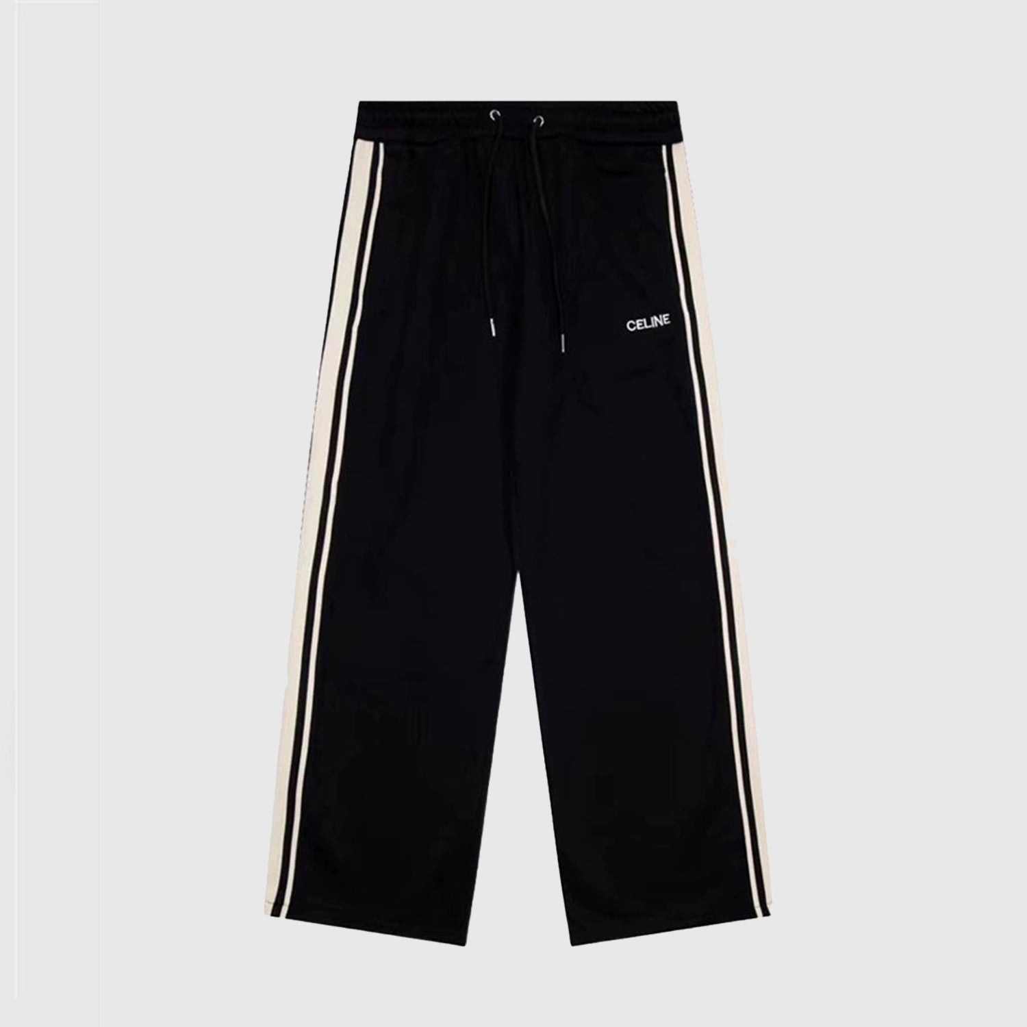 Celine Women's And Men's Spring/summer New Product Logo Sports And Casual Set Striped Letter Black Casual Loose Jacket Long Wide Leg Casual Pants #99577