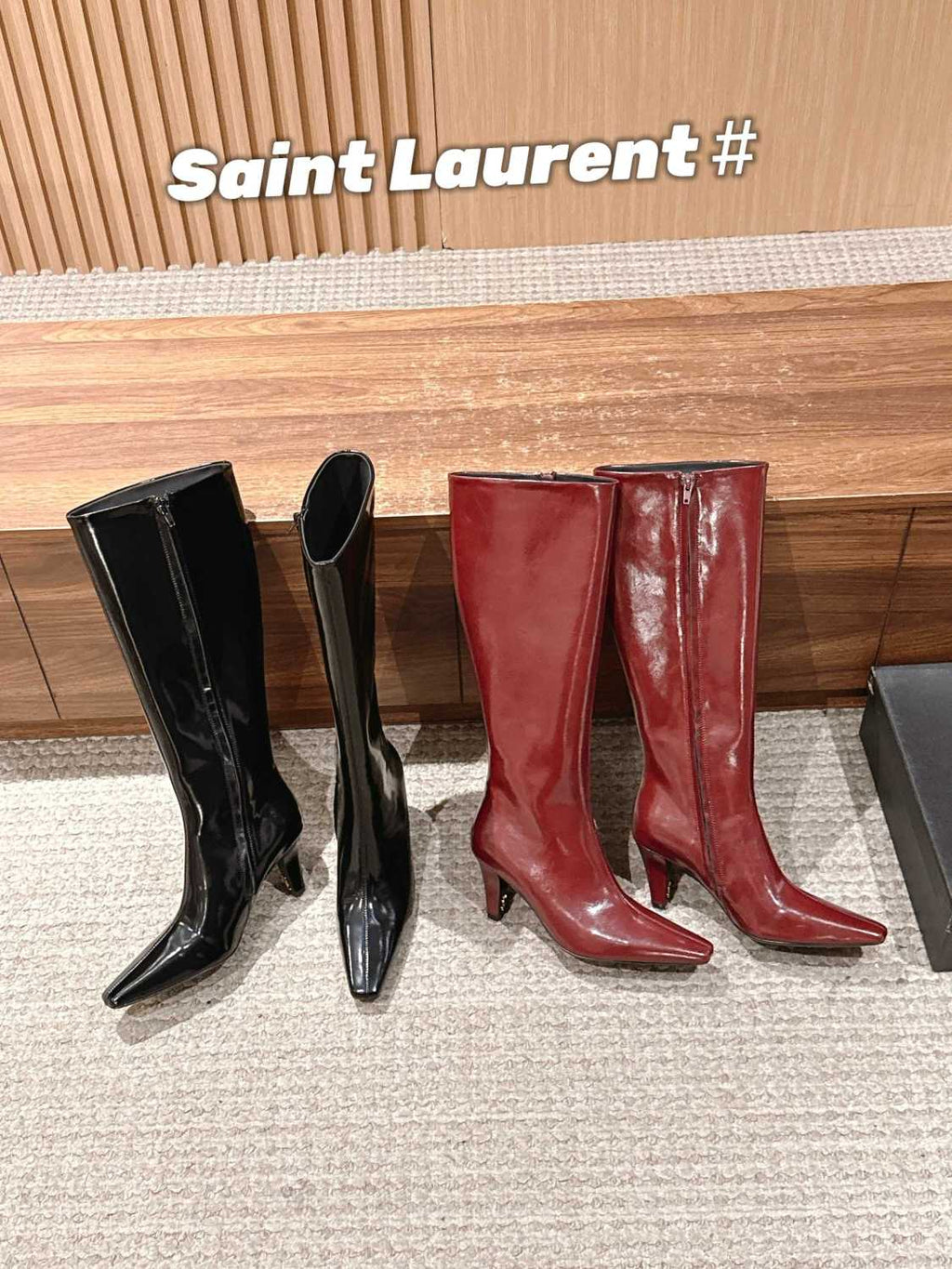 SAINT LAURENT Women's Pointed Cat Heel Long Short Red Black Boots Fashion Temperament Elegant Sexy Zipper Short Boots Shoes Ngvp #2185