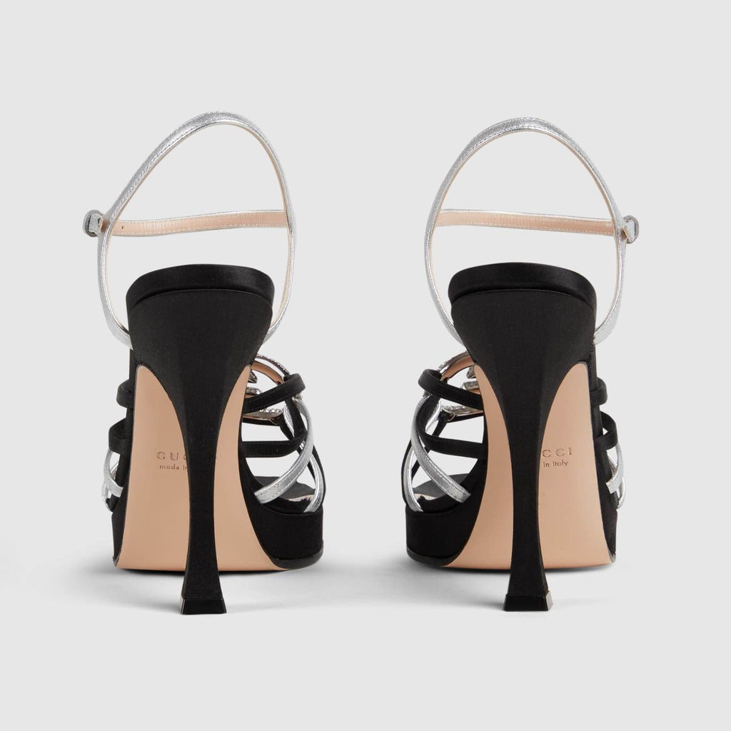 GUCCI Women's Pump With Crystal Interlocking G in Black and Leather 12.5 CM#381122