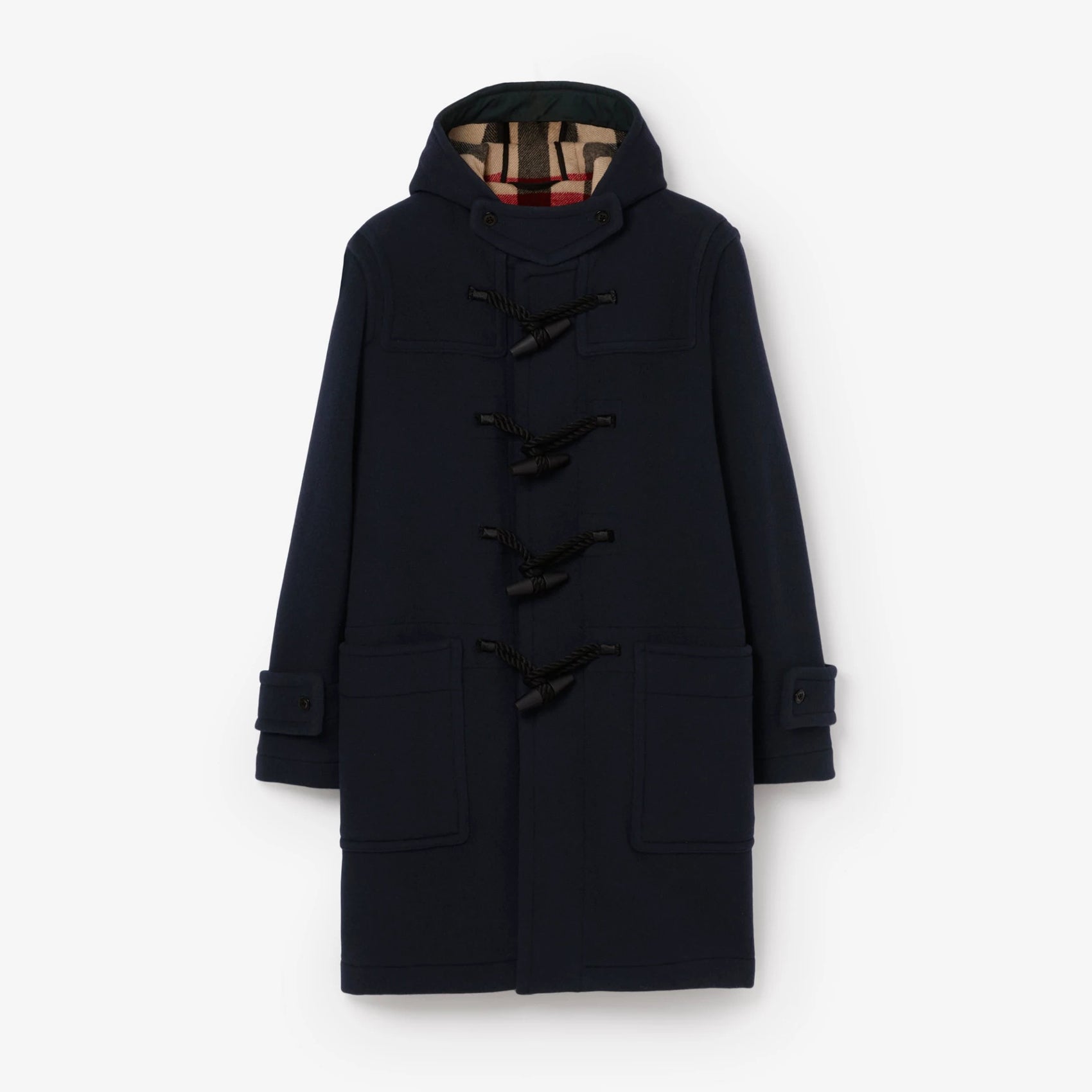 Burberry Men's Winter Lined Functional Wool Cowl Button Plaid Long Coat Jacket #97161