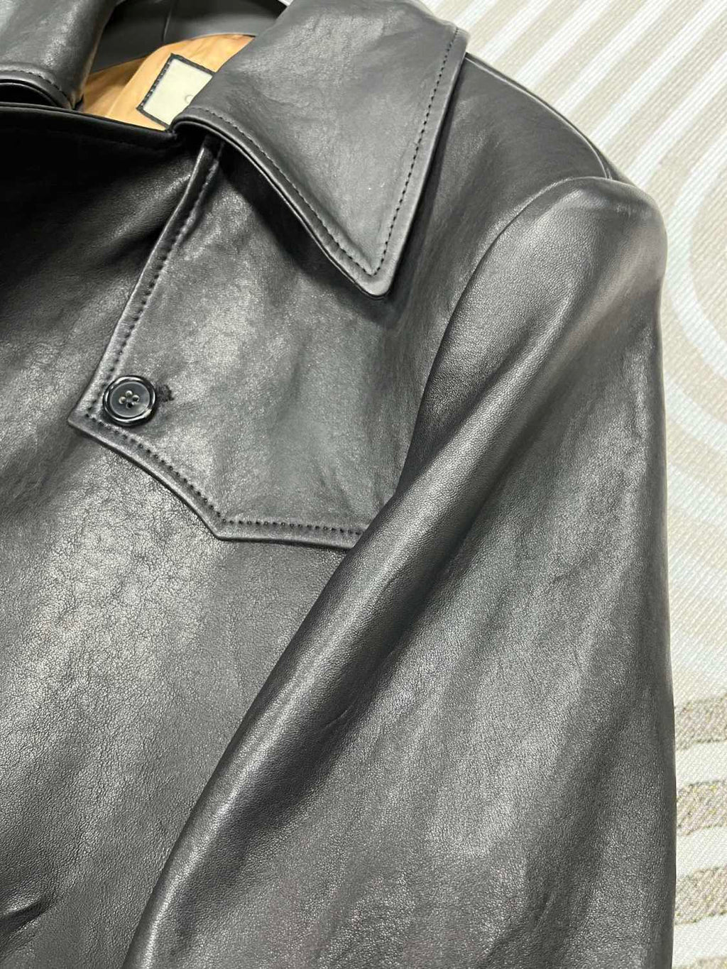 Gucci Men's Fall And Winter Black Double Breasted Lace Up Drawstring Lambskin Long Coat Jacket #99879