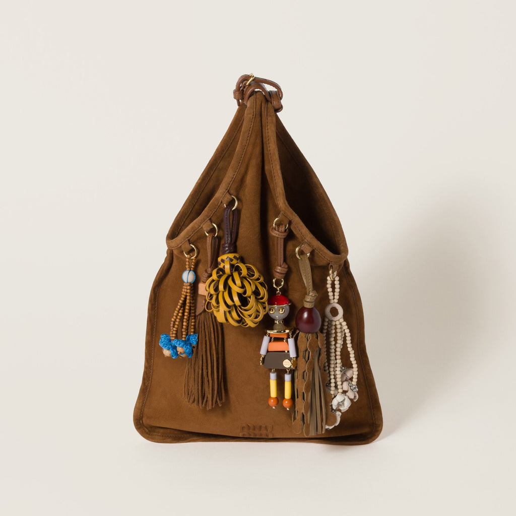 MiuMiu Women's Solid Color Hanging Decoration Suede Leather Large Handbag Bag Bags #77613