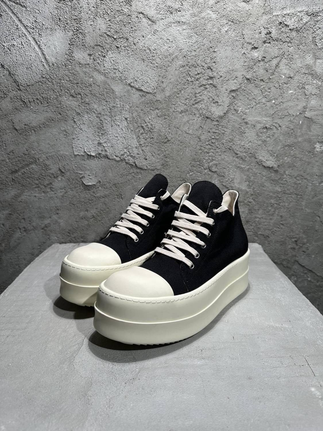 Rick Owens Men's And Women's Autumn/winter Round Toe Lace-up Fashion Cotton Canvas Thick Sole Low Top Shoes #78137