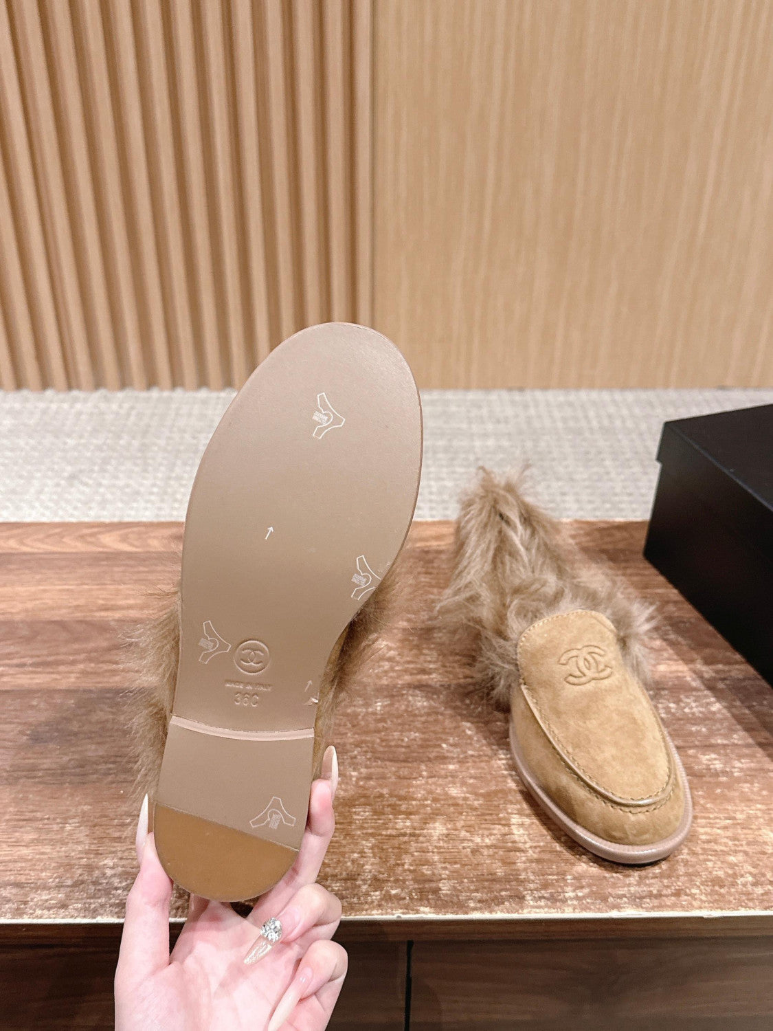 Chanel Moccasins Suede Kidskin Shearling Lambskin Brown #334371