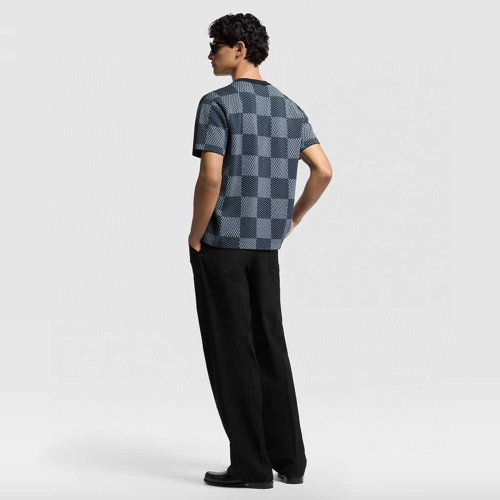 Louis Vuitton Men's and Women's Summer Checkerboard Printed Beaded Logo Printed Round Neck Short Sleeve T-Shirt #75187