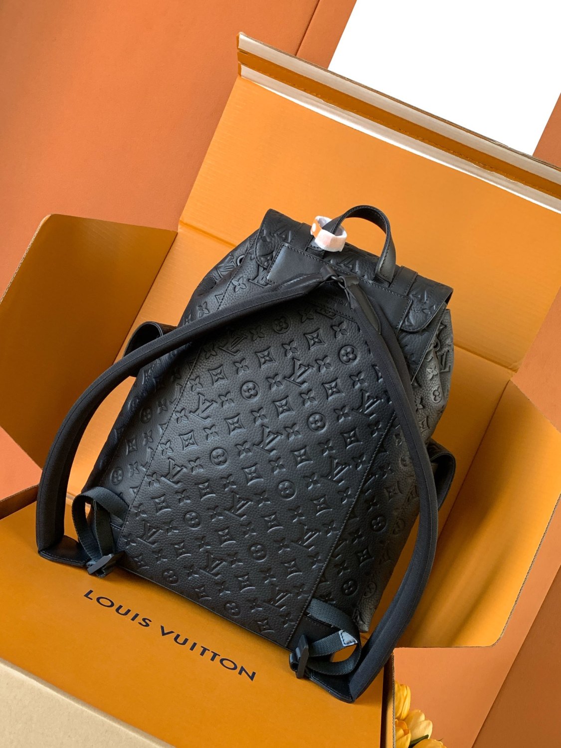 Louis Vuitton Christopher Men's Black Dark Logo Printed Drawstring Flap Closure Cowhide Leather Backpack Shoulder Bag Bags #77954