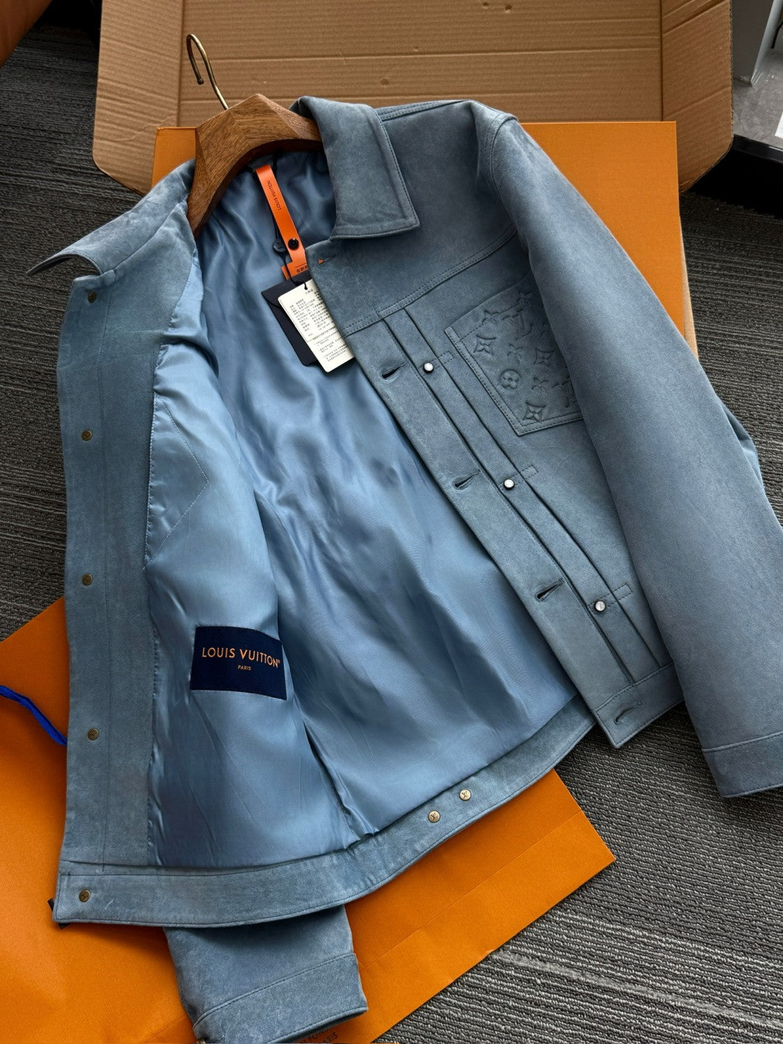 Louis Vuitton TYPE II Men's Spring/autumn Fashion Casual Collared Single Breasted Classic Printed Suede Leather Long Sleeved Jacket #78379