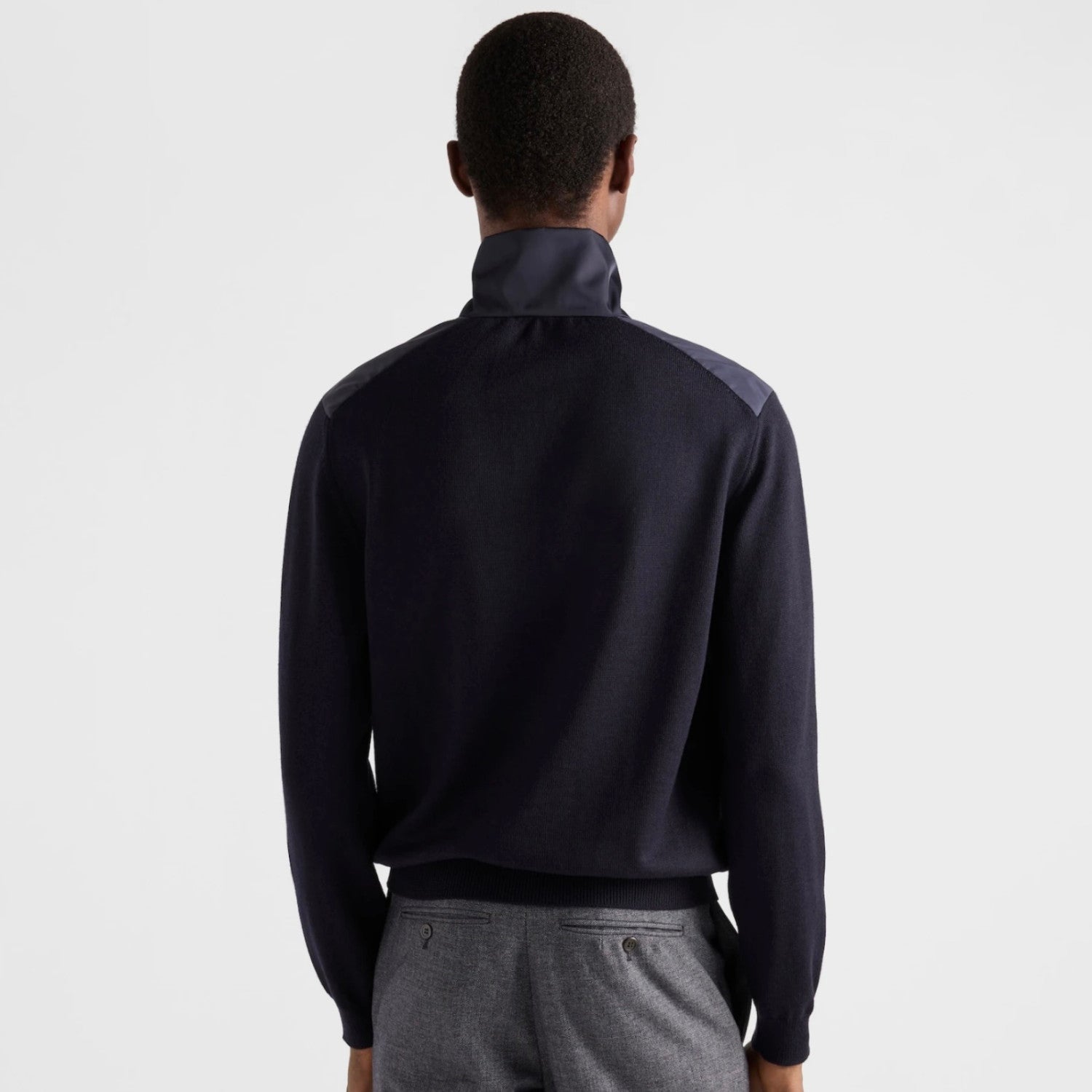 Prada Men's Spring/Fall Fashion Casual High Neck Zipper Triangle Logo Knit Patchwork Nylon Jacket #79173
