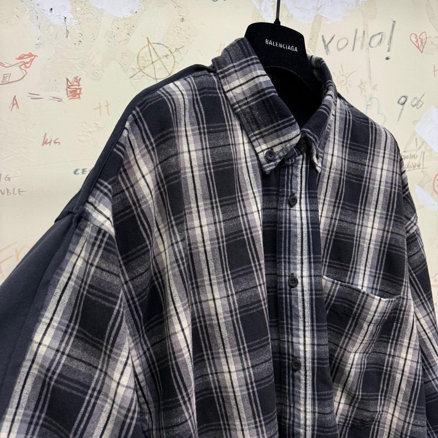 Balenciaga Men's Hybrid Overshirt in Blackgrey #333811