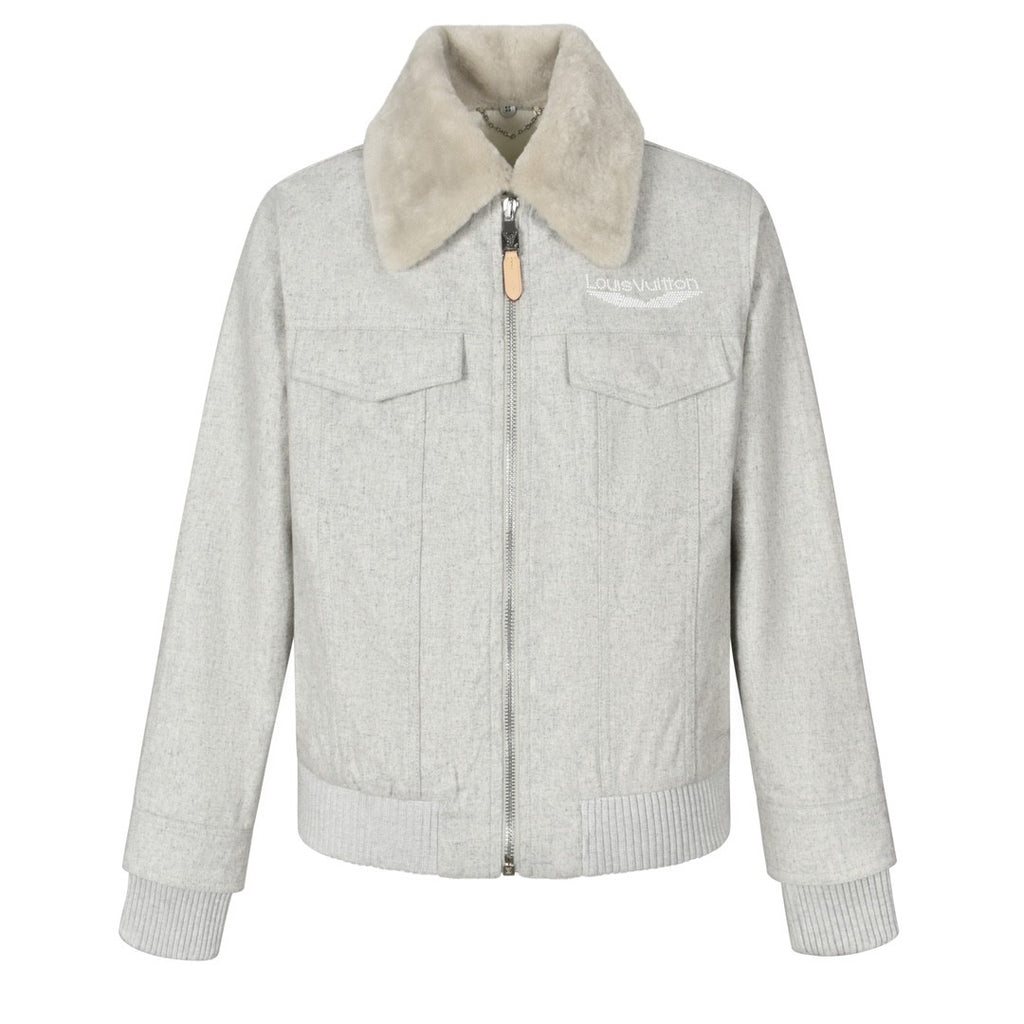 Louis Vuitton Men's Autumn and Winter Solid Color Wool Lapel Zipper Long Sleeve Jacket #74399