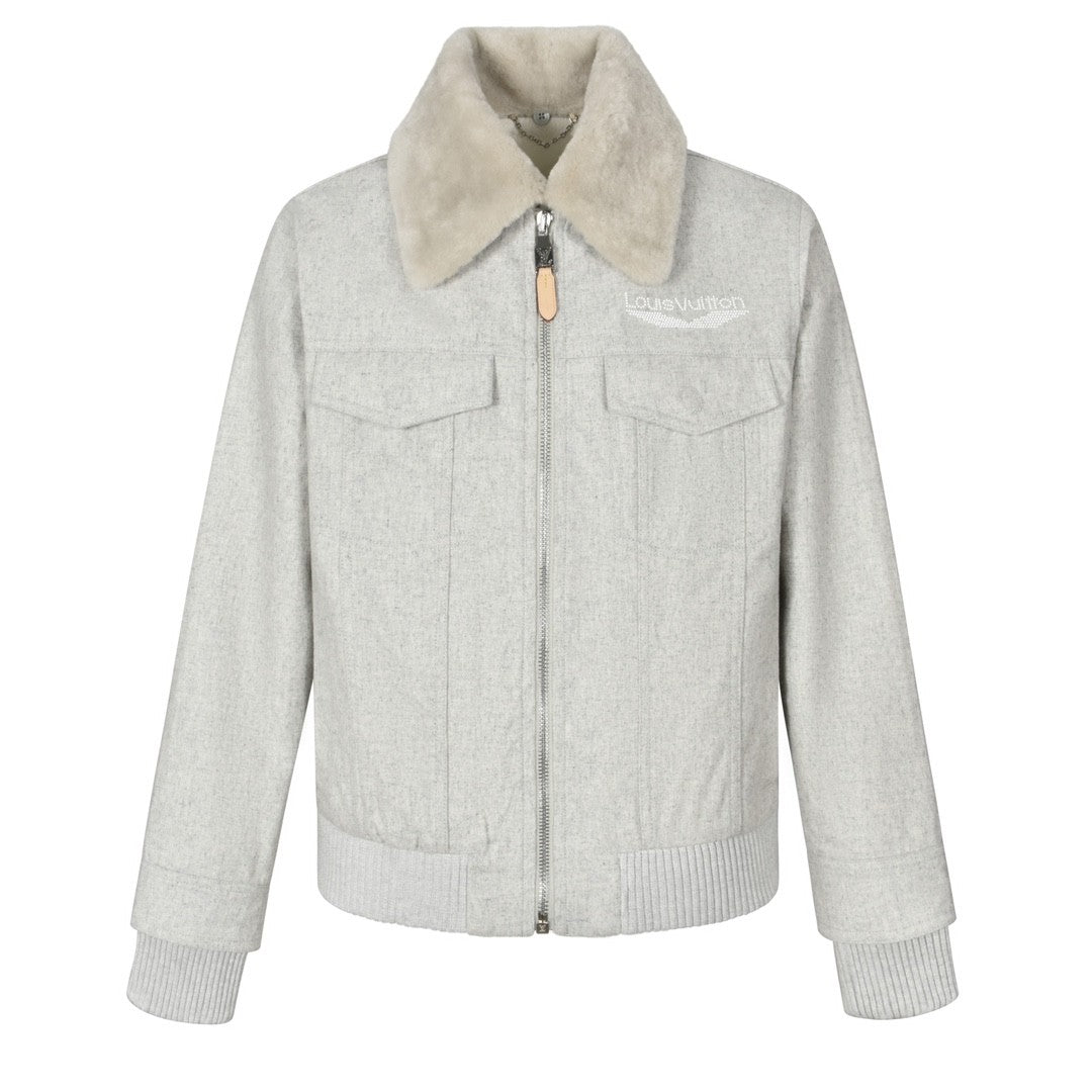 Louis Vuitton Men's Autumn and Winter Solid Color Wool Lapel Zipper Long Sleeve Jacket #74399