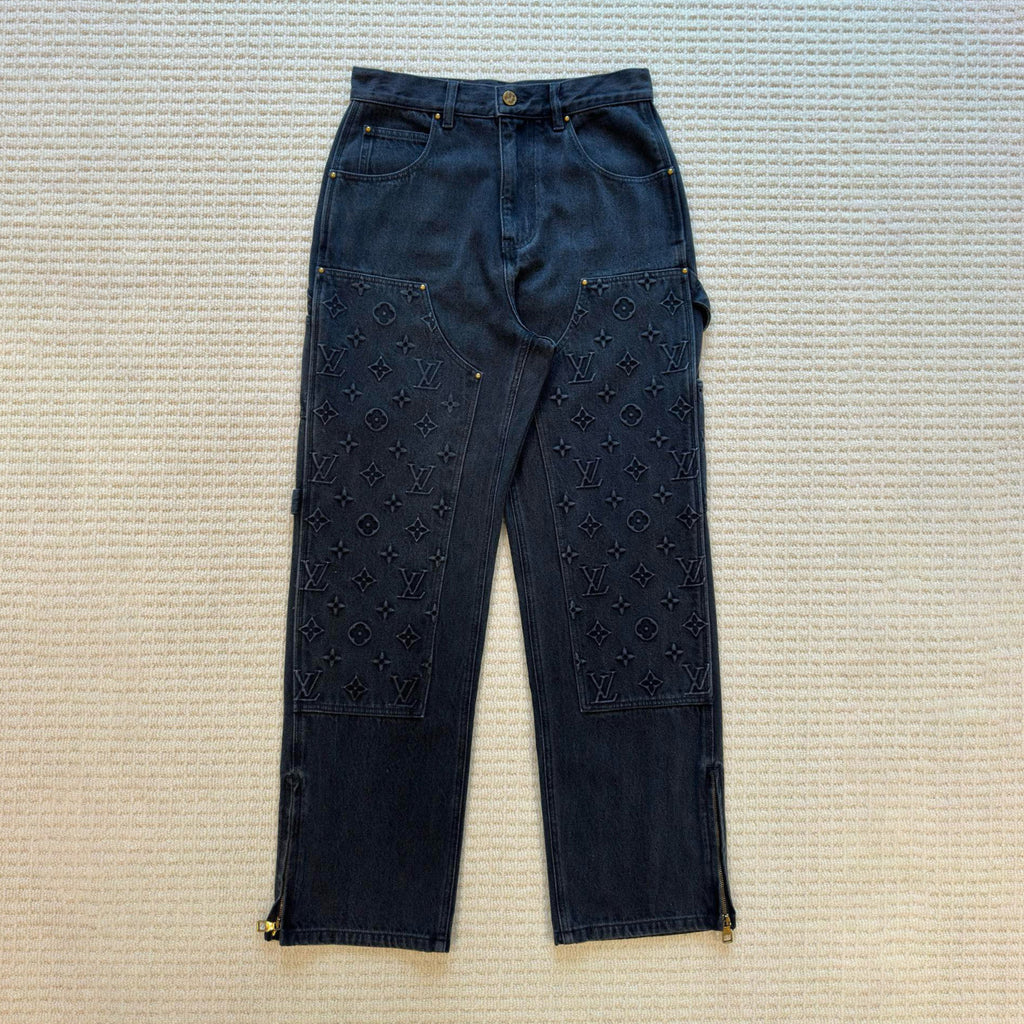 Louis Vuitton Men's Spring/autumn Fashion Casual Classic Logo Embossed Loose Straight Leg Workwear Denim Pants #78388