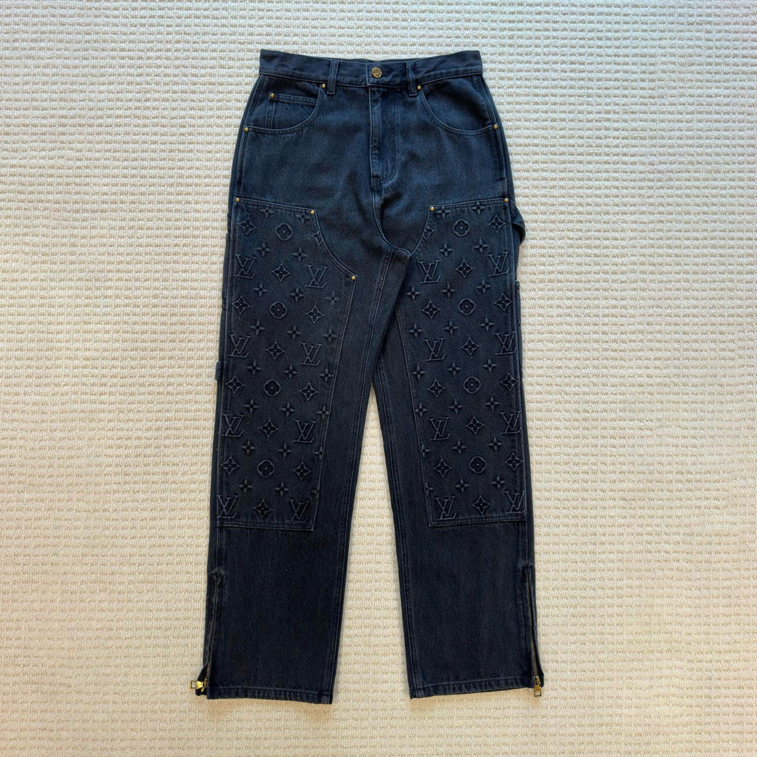 Louis Vuitton Men's Spring/autumn Fashion Casual Classic Logo Embossed Loose Straight Leg Workwear Denim Pants #78388