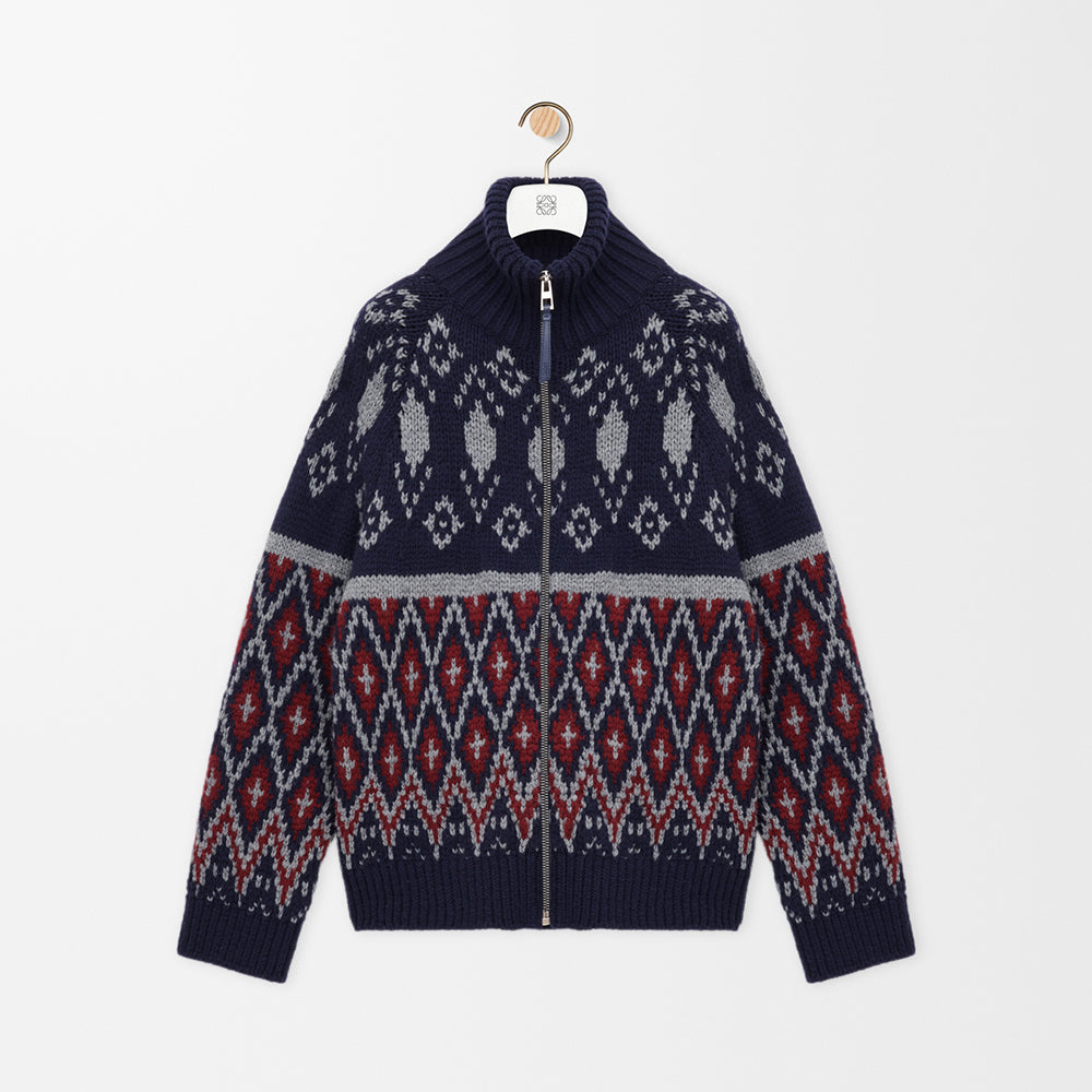 LOEWE Zip-up cardigan wool Blue #335456