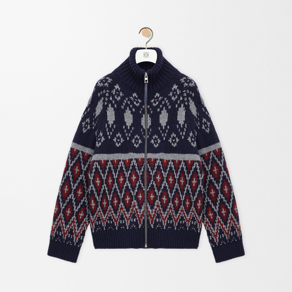 LOEWE Zip-up cardigan wool Blue #335456