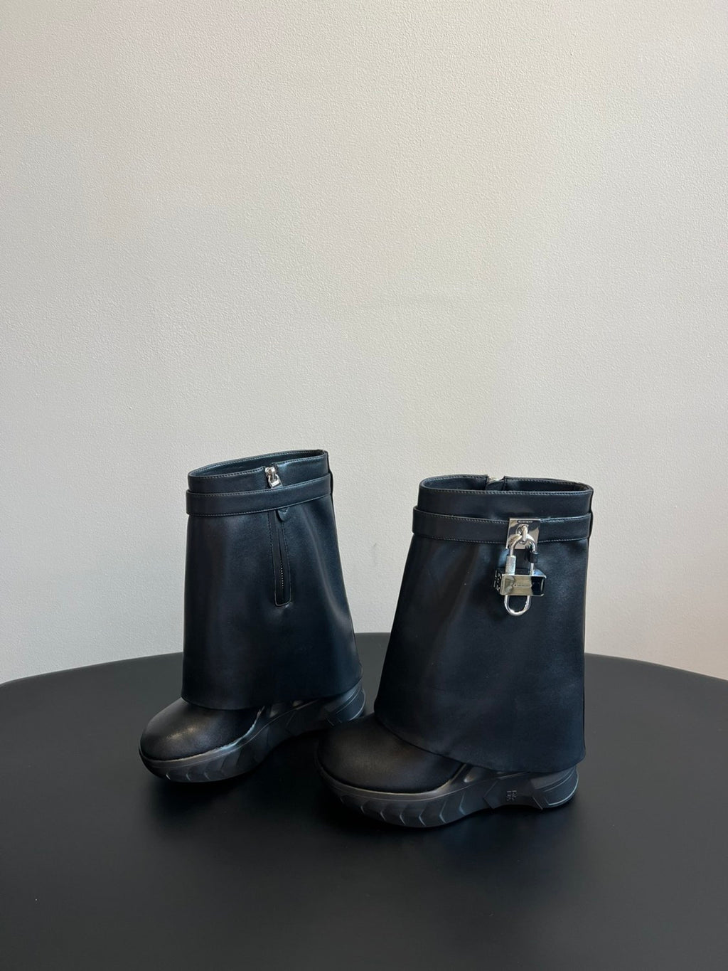 Givenchy Women's Fall/winter Fashion Classic Solid Color Round Toe Calfskin Mid Calf Boots With Thick Soles And Grain Leather Texture Shoes #79256