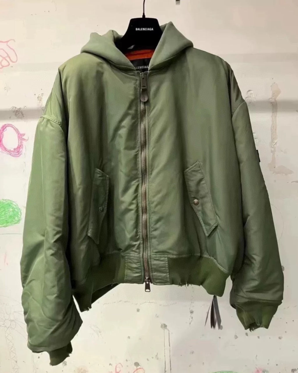 Balenciaga Men's Women's Solid Color Hooded Aviator Jacket Logo Zipper Long Sleeve Jacket #74564