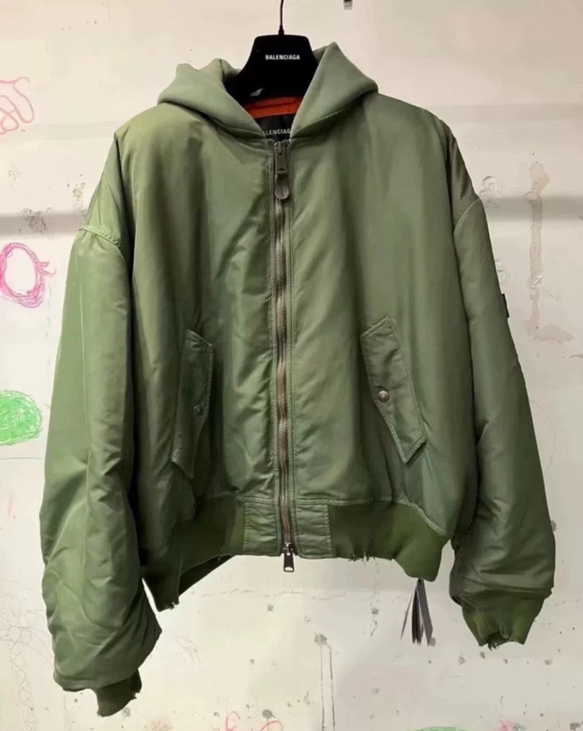 Balenciaga Men's Women's Solid Color Hooded Aviator Jacket Logo Zipper Long Sleeve Jacket #74564