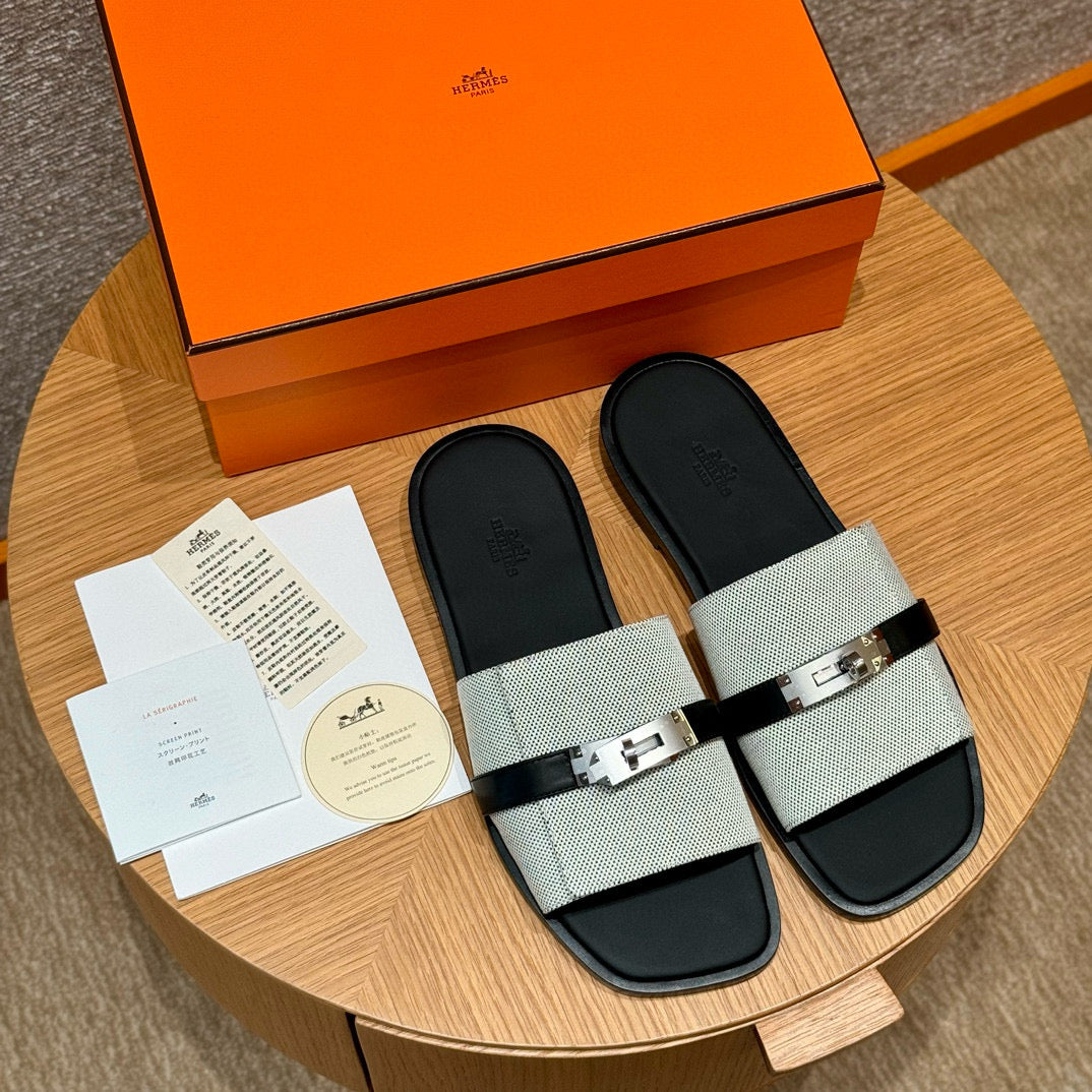 Hermes Gabriel Men's Summer Fashion Comfortable Logo Sandals Leather Casual Slippers #81144