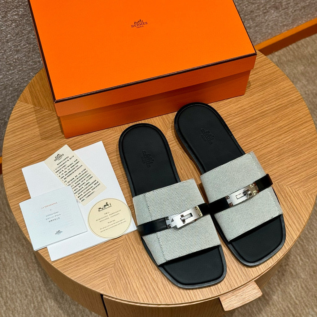 Hermes Gabriel Men's Summer Fashion Comfortable Logo Sandals Leather Casual Slippers #81144