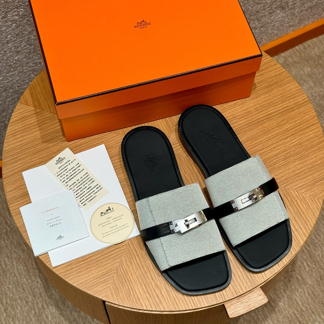 Hermes Gabriel Men's Summer Fashion Comfortable Logo Sandals Leather Casual Slippers #81144