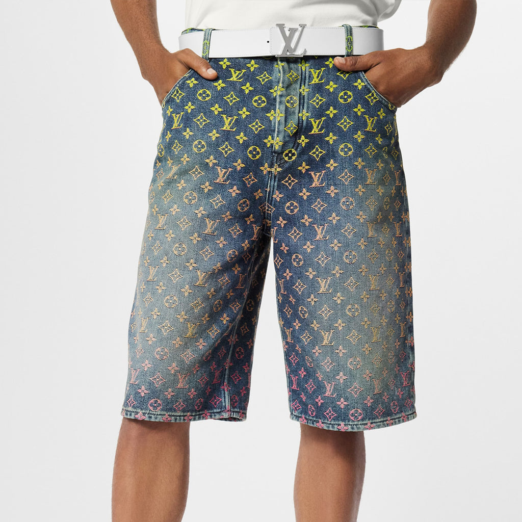Louis Vuitton Rainbow Monogram Embroidered Short Sleeve Denim Shirt Straight Shorts Fashion Casual Suit Set #71411