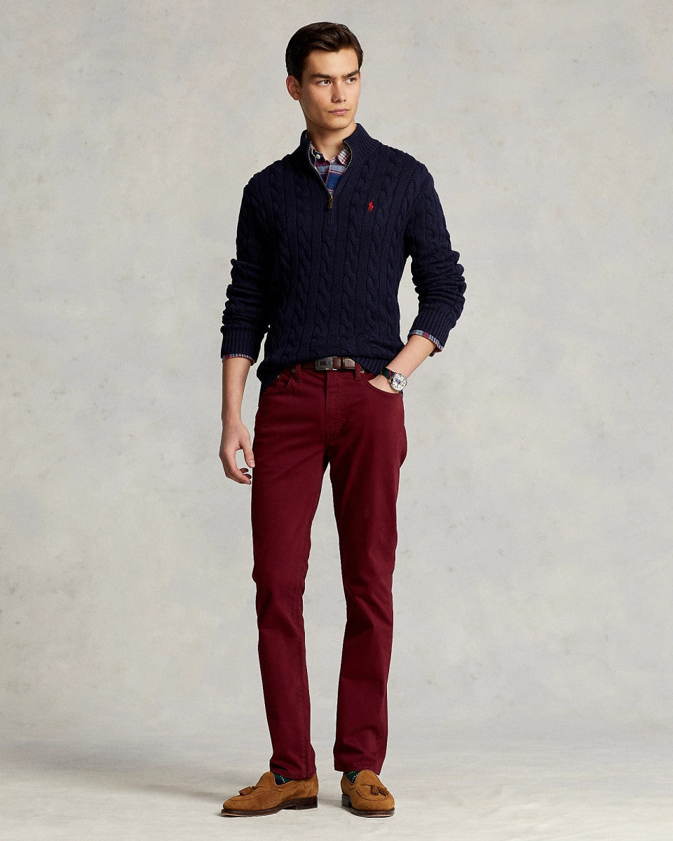 Ralph Lauren Men's Spring/Fall/Winter Half-Zip Stand Collar Logo Embroidered Solid Color Cable-Knit Long-Sleeve Sweater #81536