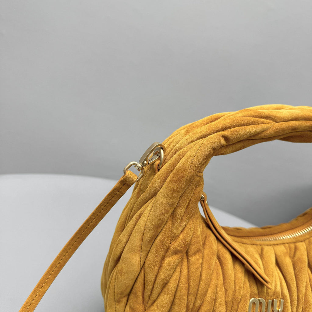 MiuMiu Wander Matelassé Suede Leather Bag Women's Metal Engraving Zipper Closure Single Shoulder Crossbody Crescent Bag Tote Bag #333006