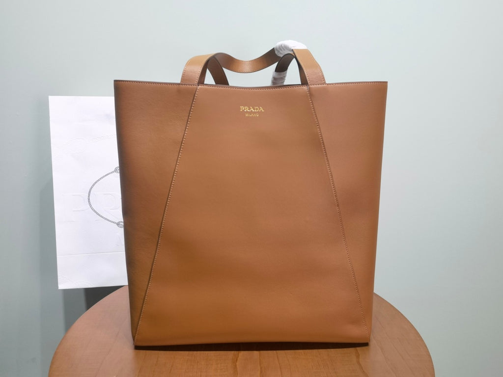 Prada Men's Letter Logo Printed Solid Color Leather Shopping Bag Shoulder Tote Bags #75222