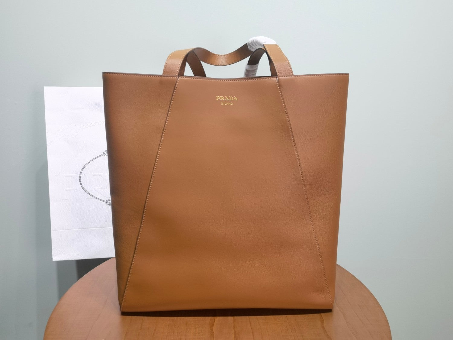 Prada Men's Letter Logo Printed Solid Color Leather Shopping Bag Shoulder Tote Bags #75222