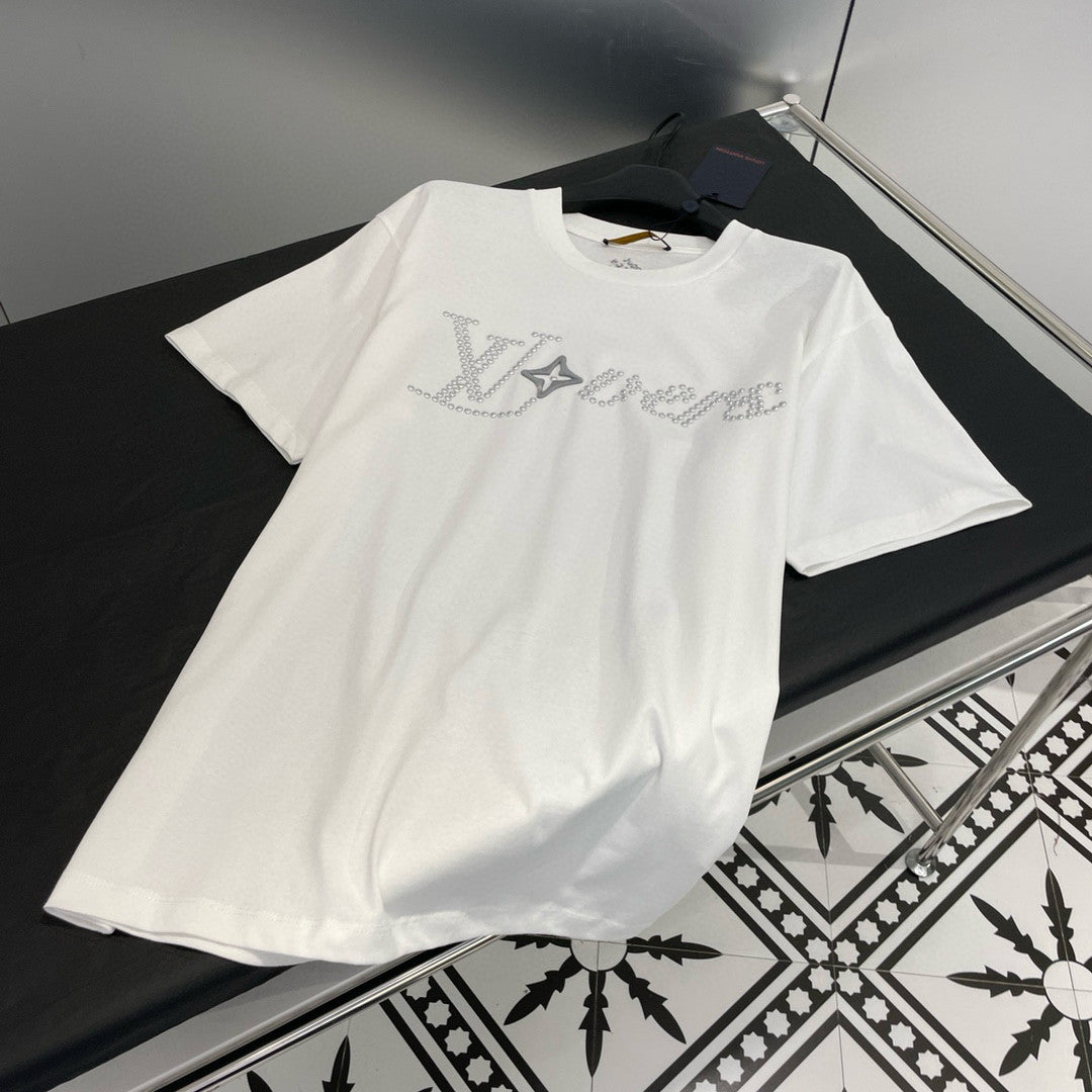 Louis Vuitton Men's Summer Cotton Hot Drill Logo Solid Color Round Neck Short Sleeve T-Shirt #98147