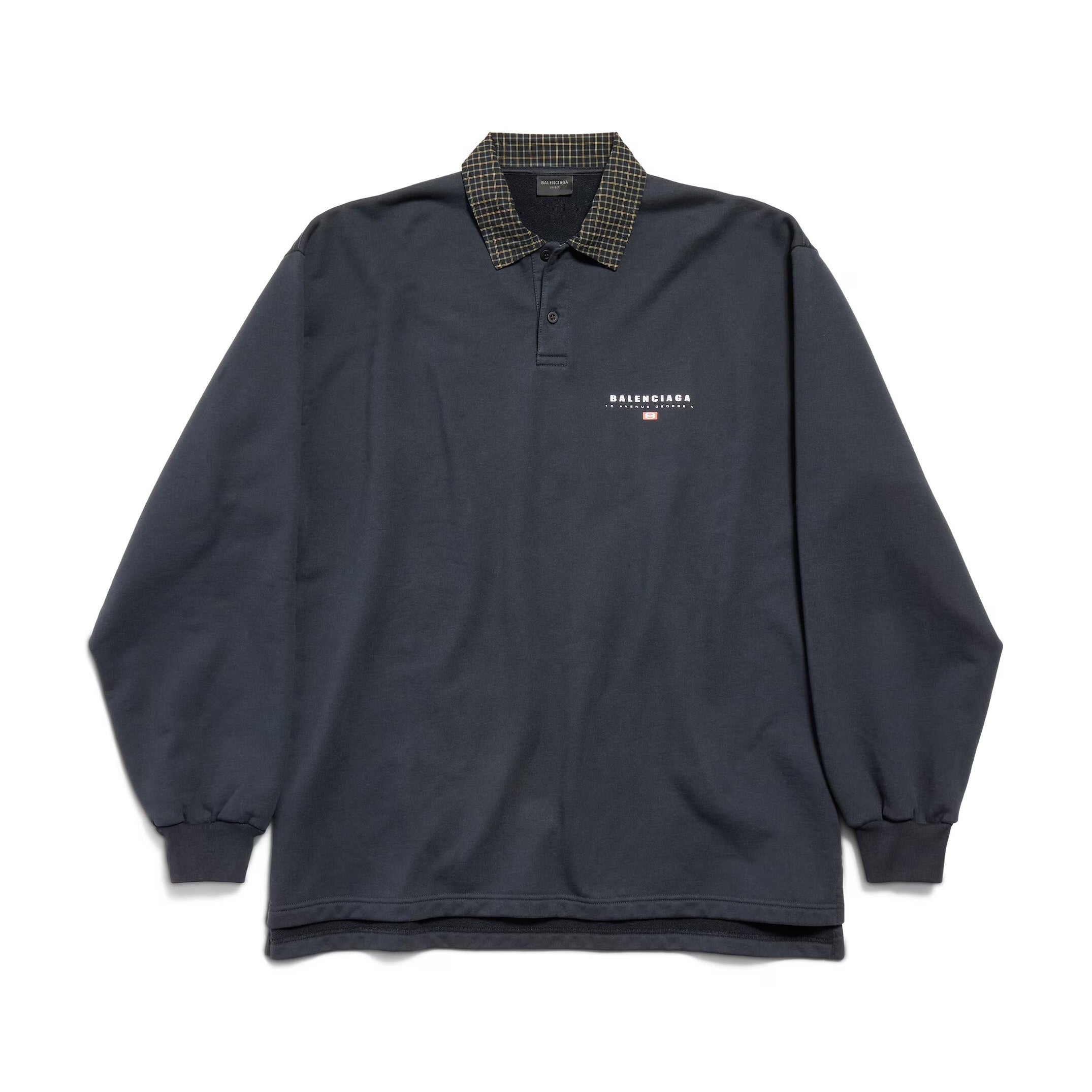 Balenciaga Men's Spring/Summer Solid Color Plaid Polo Neck Long Sleeve T-Shirt #75897