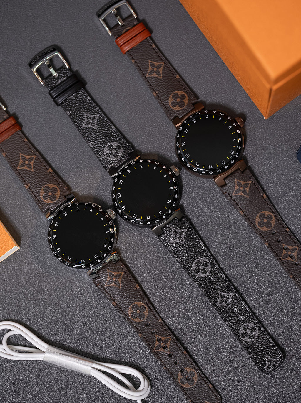 Louis Vuitton Tambour Horizon Light Up Connected Watch Men's Women's Fashion Accessories Diameter 44mm1.2 Inch Round Amoled Full Touch Screen Resolution 390*390 Sensor Actuator Life Waterproof Smart Watch #81447