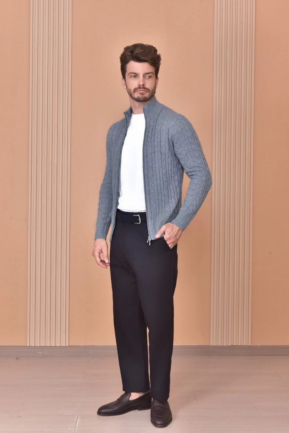 Loro Piana Men's Autumn And Winter Solid Color Zipper Half High Neck Knit Sweater Long Sleeve Jacket Ngvp #9392