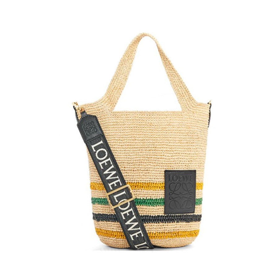 Loewe Women's Slit Adjustable Shoulder Strap Solid Color Woven Resort Style Raffia Mini Tote Crossbody Bag Bags #76331