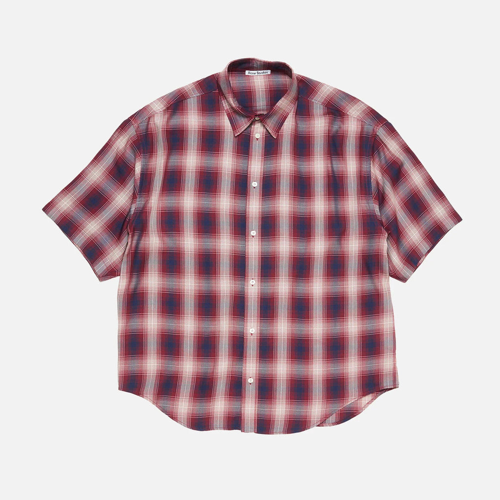 Acne Studios Men's & Women's Summer Checkered Button-Up Color-Blocked Casual Short-Sleeve Oversized Shirt #81592