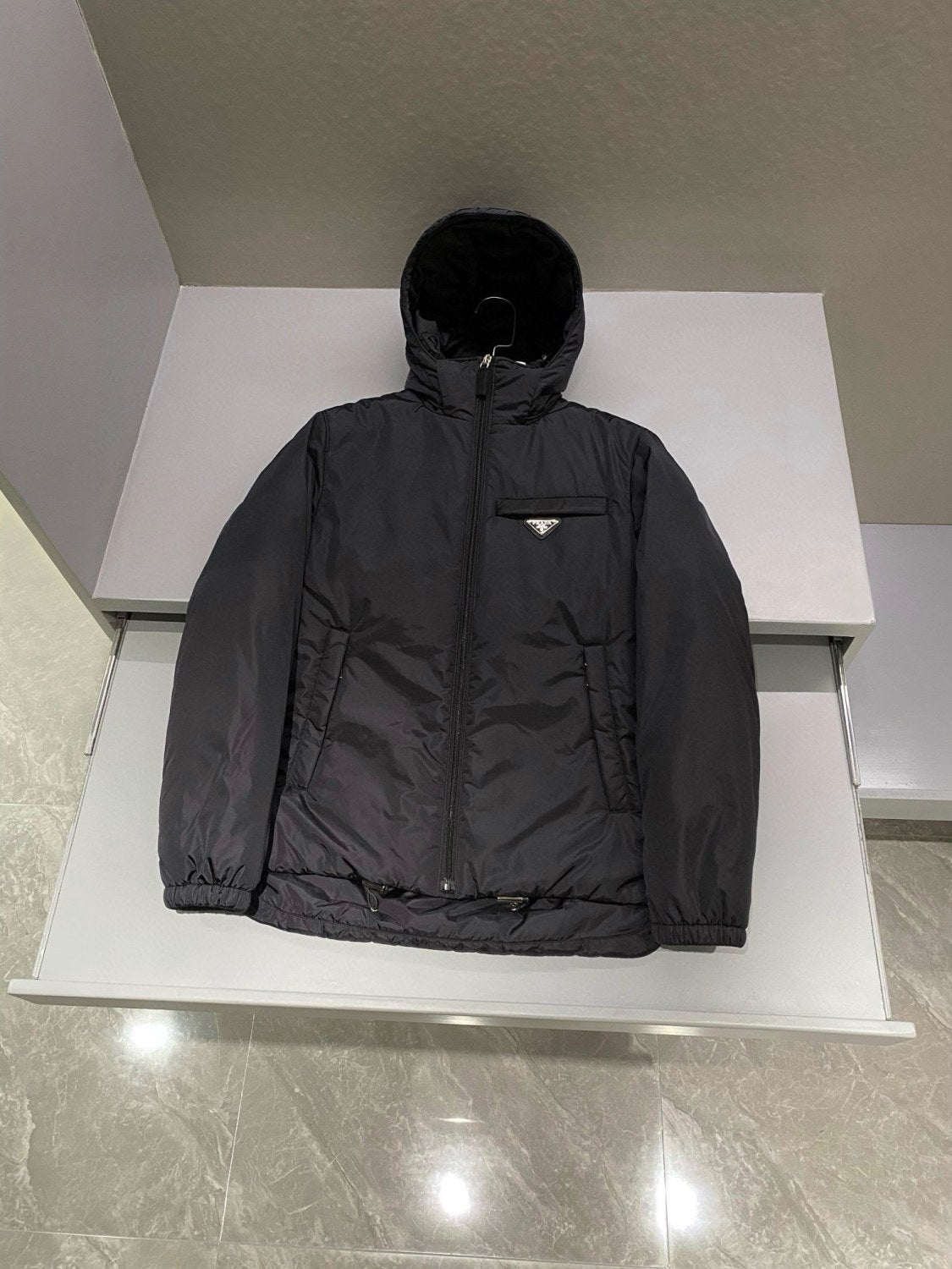 Prada Men's Autumn and Winter Solid Color Letter Logo Hooded Warm Zipper Long Sleeve Puffer Down Jacket #73867