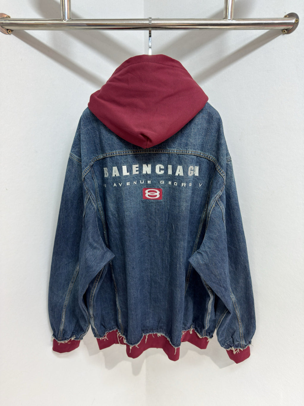 Balenciaga PATCHED  Men's And Women's  Spring/Fall Fashion Contrast Color Hooded Single Breasted Button-Up Embroidered Denim Jacket #78995