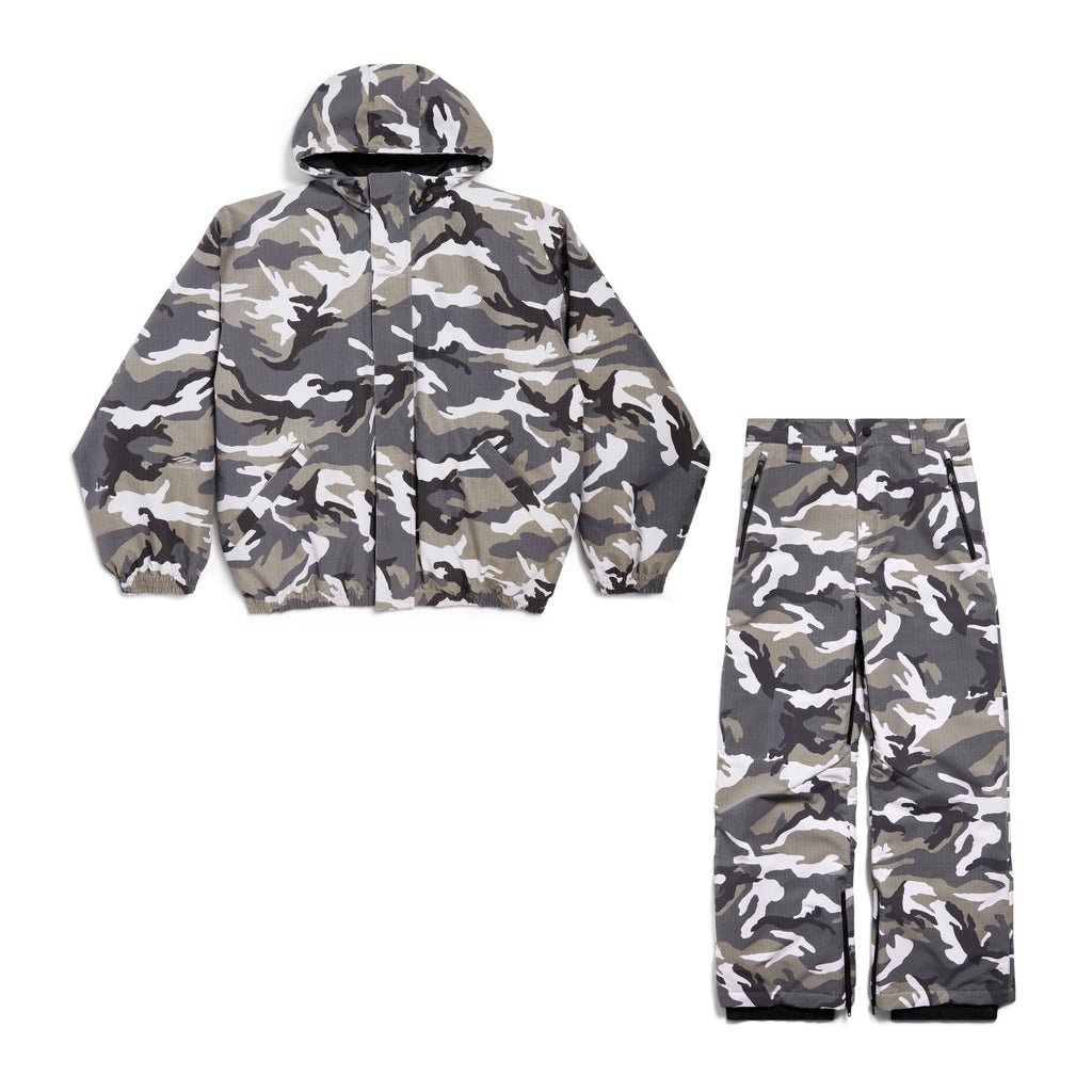 Balenciaga Men's Autumn and Winter Gray Camouflage Hooded Zipper Long Sleeve Nylon Parker Jacket Straight Ski Pants Suit Set #74772