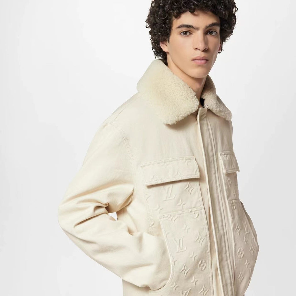 Louis Vuitton Men's Autumn and Winter Solid Color Letter Printed Cashmere Wool Collar Pocket Jacket Slim Straight Pants Suit Set #72811
